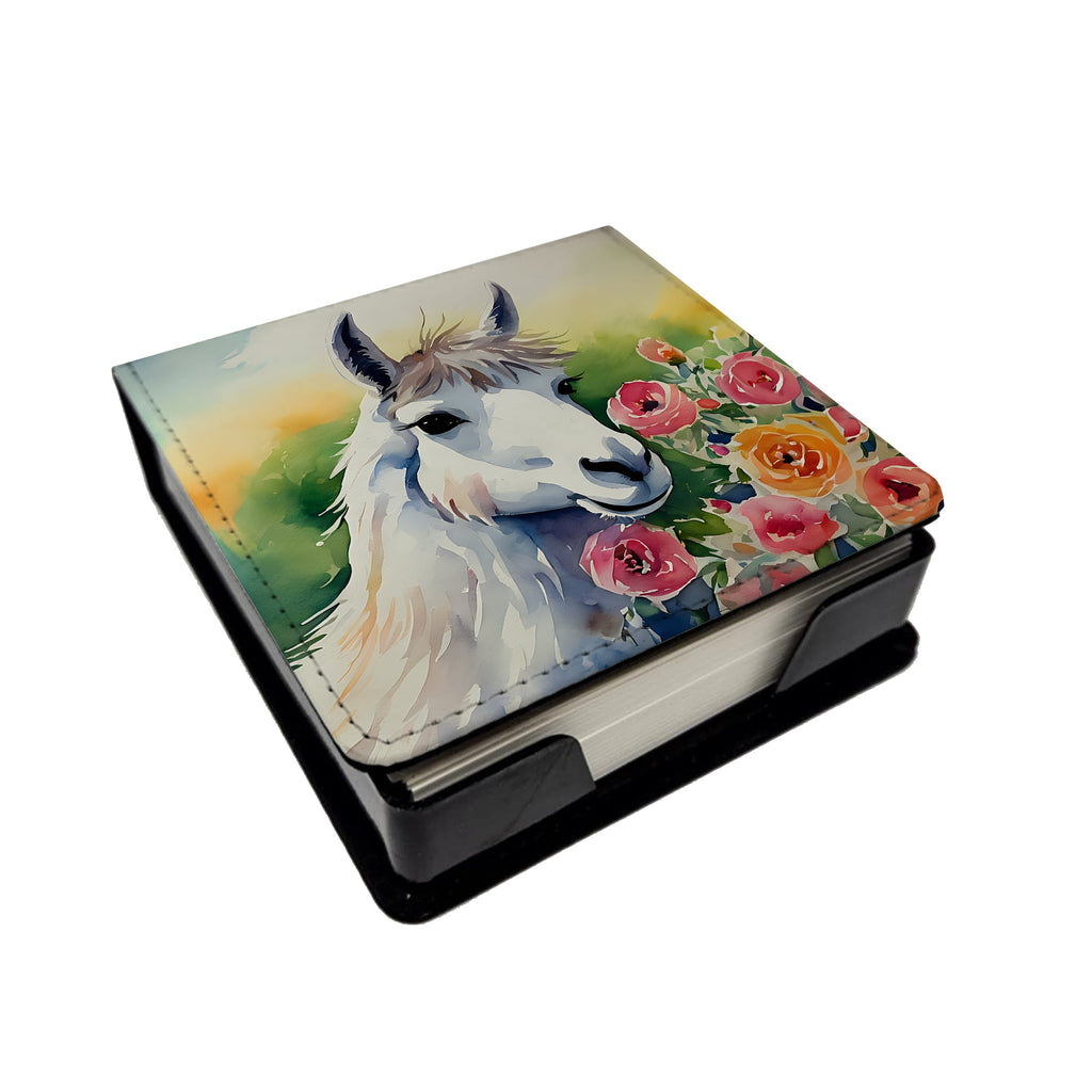 Llama PU Leather Note Paper Holder with Artist-Designed Cover, Desk Accessory, Office Gift