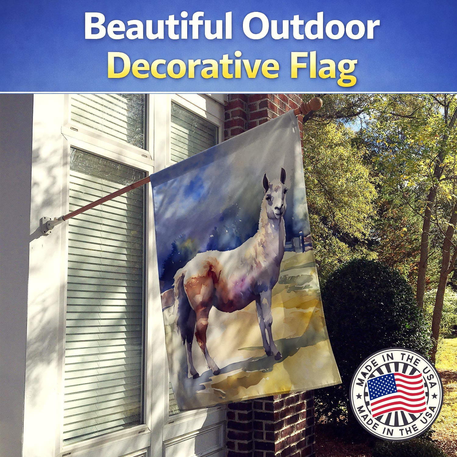 Llama House Flag 28x40 Porch Sleeve Pole Decorative Outside Yard Banner Artwork Wall Hanging, Polyester