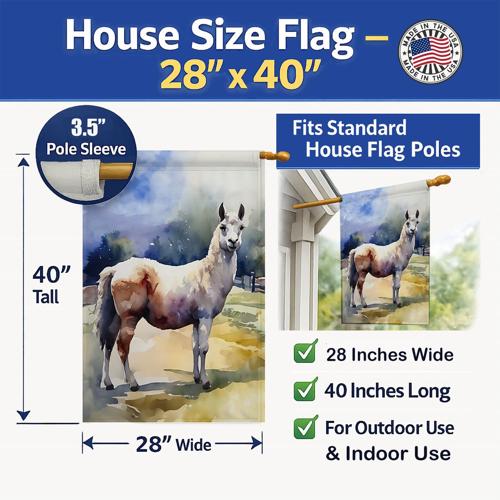 Llama House Flag 28x40 Porch Sleeve Pole Decorative Outside Yard Banner Artwork Wall Hanging, Polyester