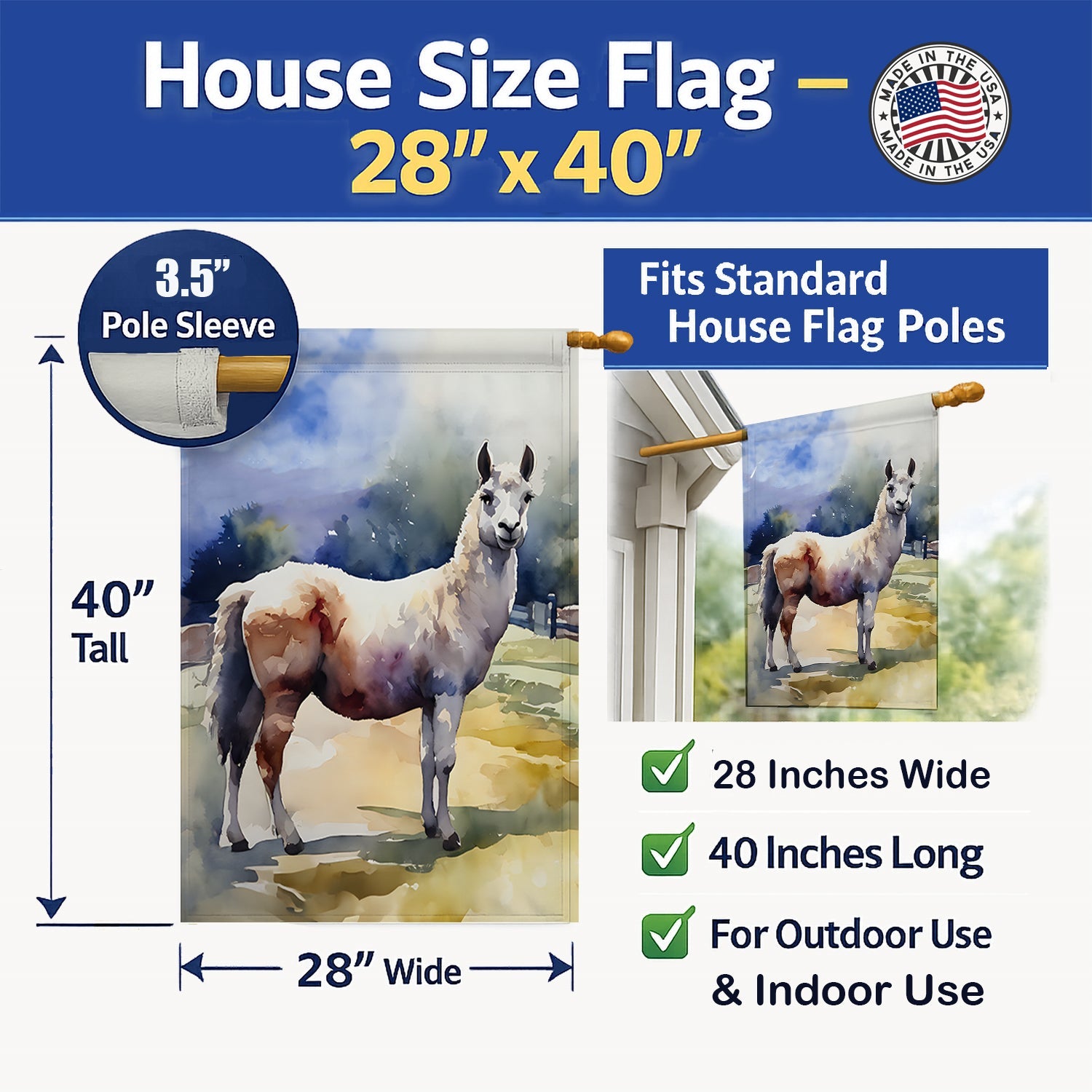 Llama House Flag 28x40 Porch Sleeve Pole Decorative Outside Yard Banner Artwork Wall Hanging, Polyester