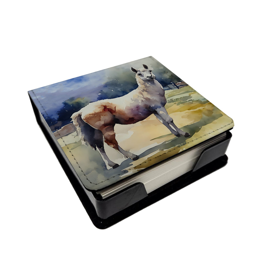 Llama PU Leather Note Paper Holder with Artist-Designed Cover, Desk Accessory, Office Gift