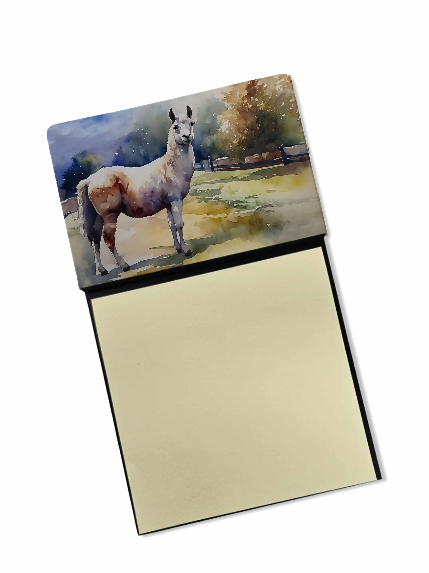 Llama Watercolor Sticky Note Holder Refillable Dispenser Desk Accessory 3x3 Pad Gift