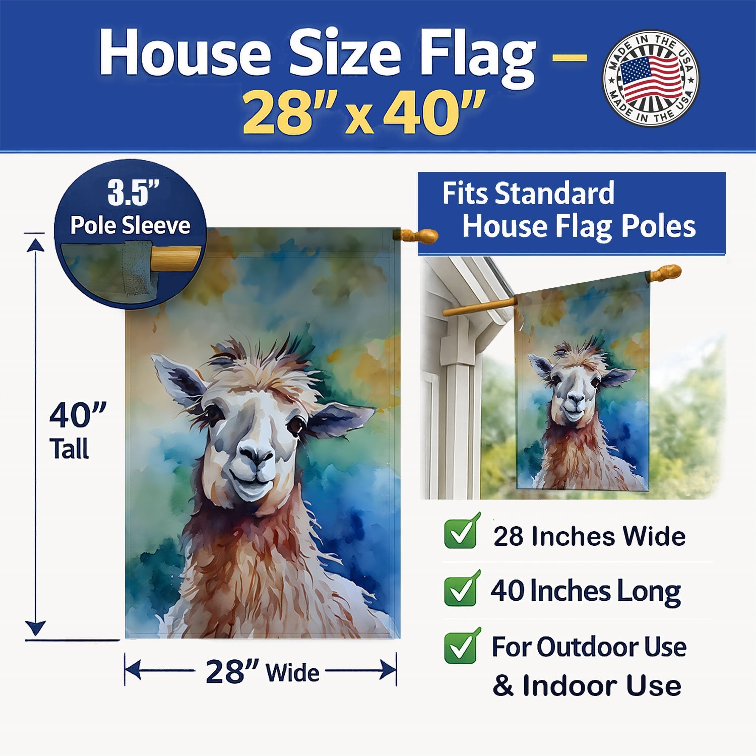 Llama House Flag 28x40 Porch Sleeve Pole Decorative Outside Yard Banner Artwork Wall Hanging, Polyester