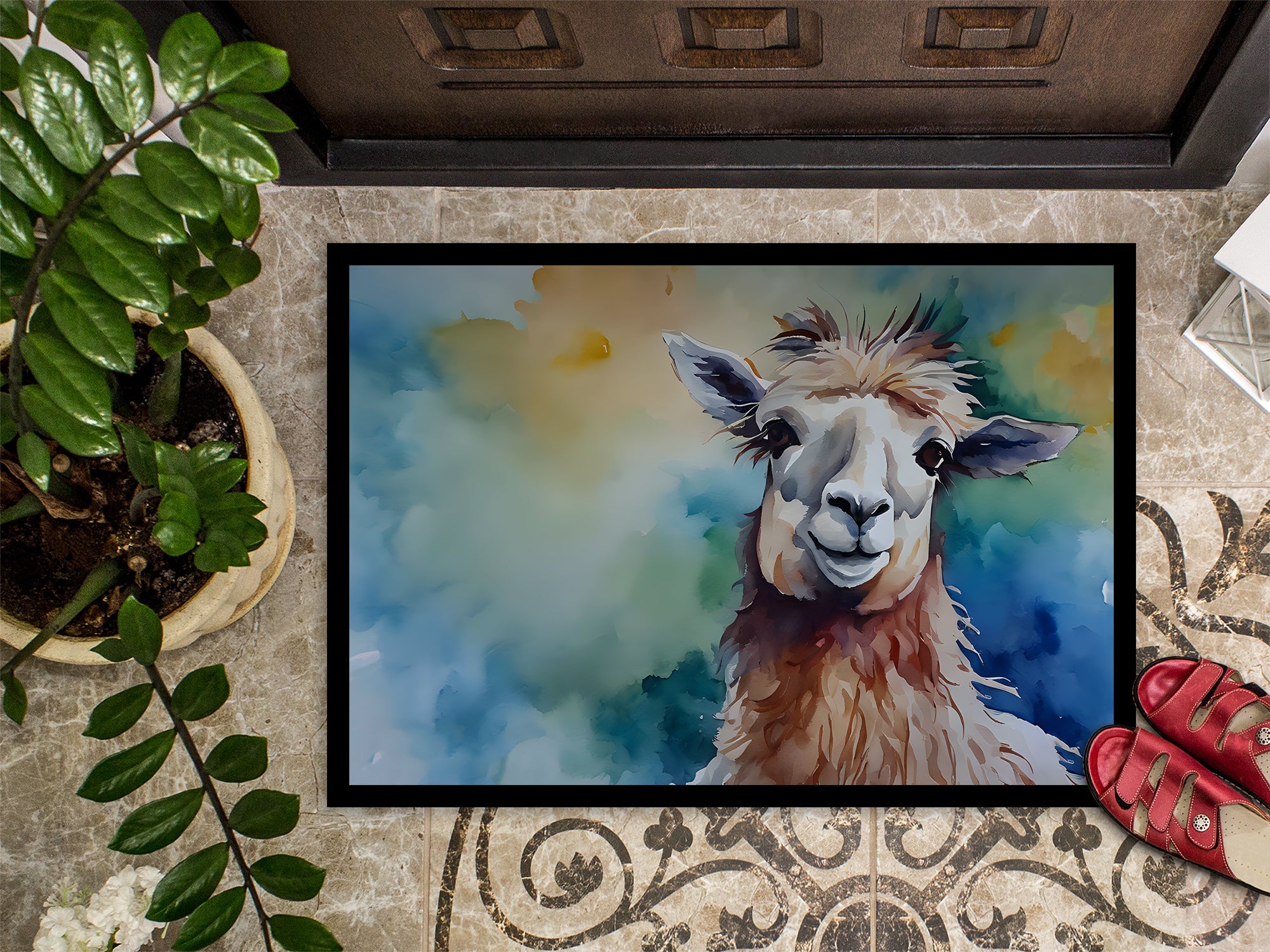 Llama Doormat Indoor Outdoor 24H X 36W Front Door Mat Rugs for Entryway, Non Slip Washable Low Pile,