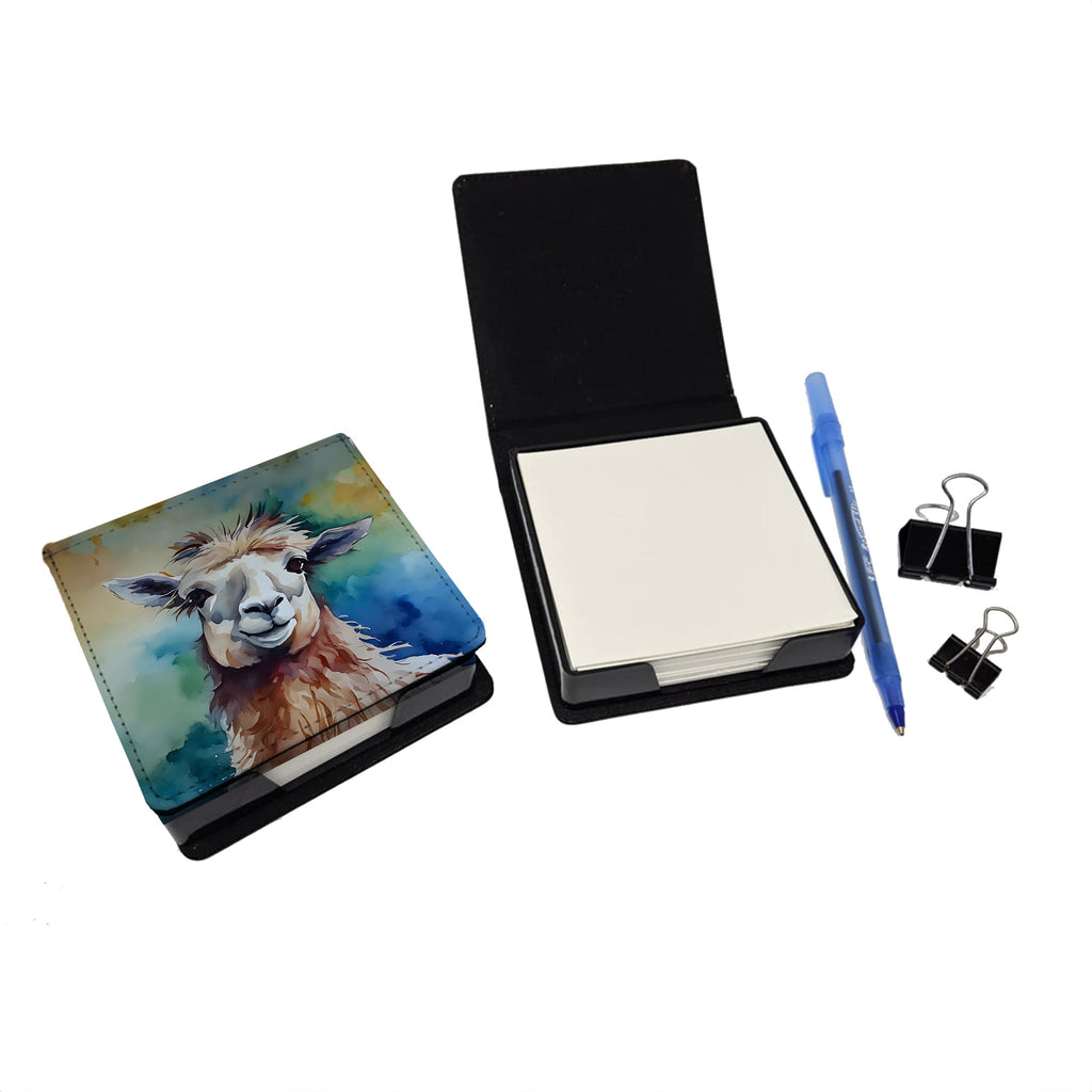 Llama PU Leather Note Paper Holder with Artist-Designed Cover, Desk Accessory, Office Gift
