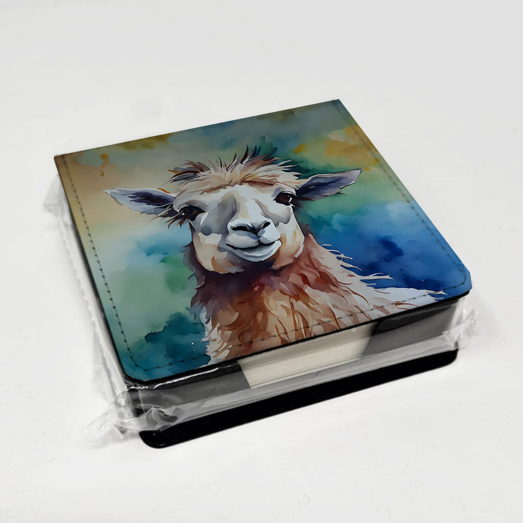 Llama PU Leather Note Paper Holder with Artist-Designed Cover, Desk Accessory, Office Gift