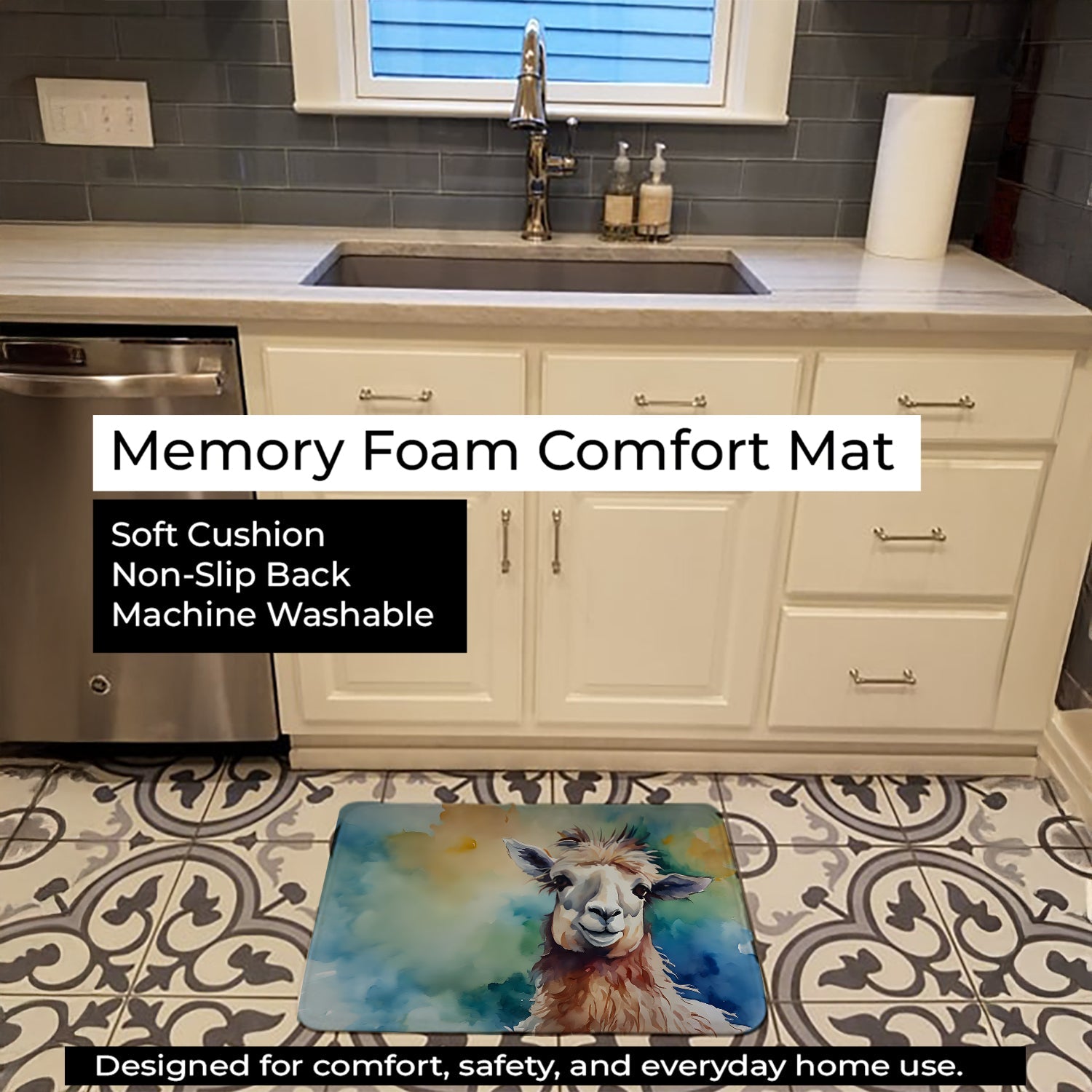 Llama Memory Foam Kitchen Mat Machine Washable Anti-Fatigue Cushion Comfort Bath or Kitchen Rug
