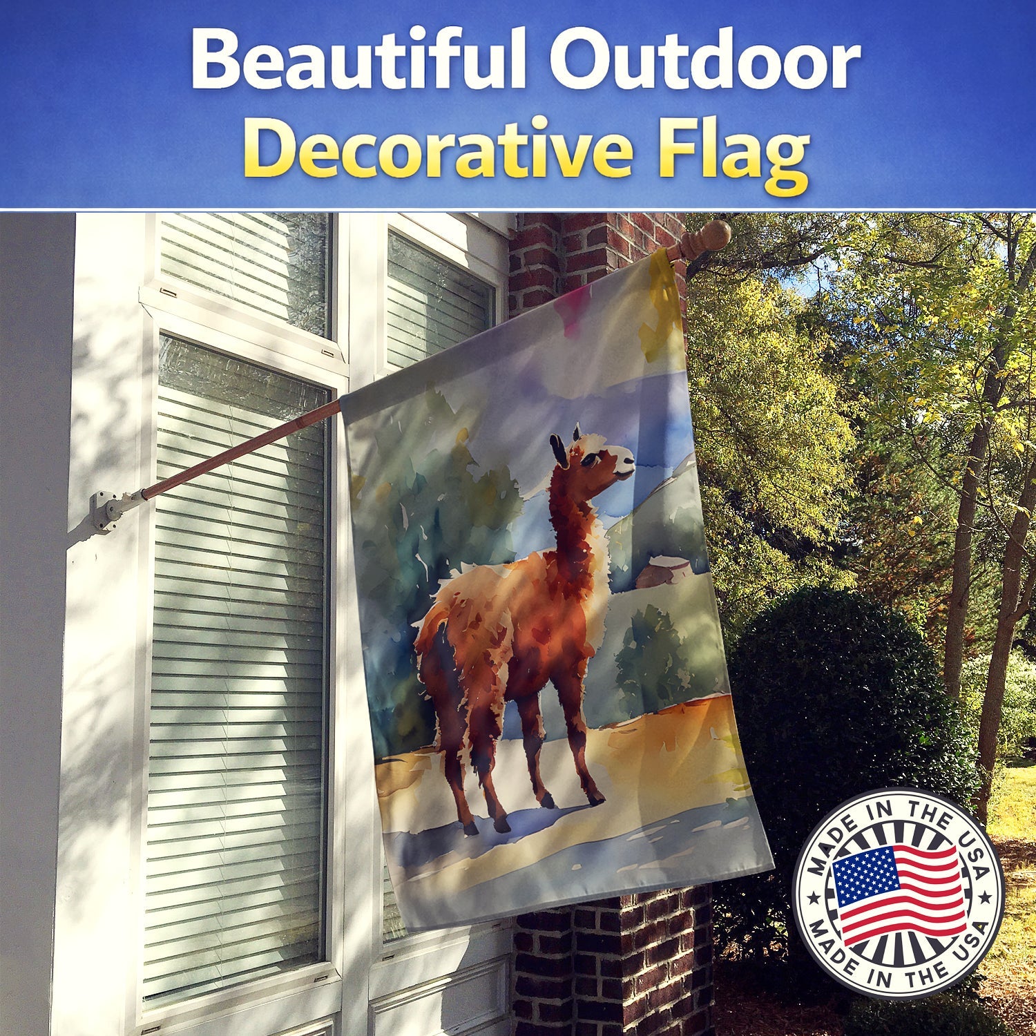 Llama House Flag 28x40 Porch Sleeve Pole Decorative Outside Yard Banner Artwork Wall Hanging, Polyester