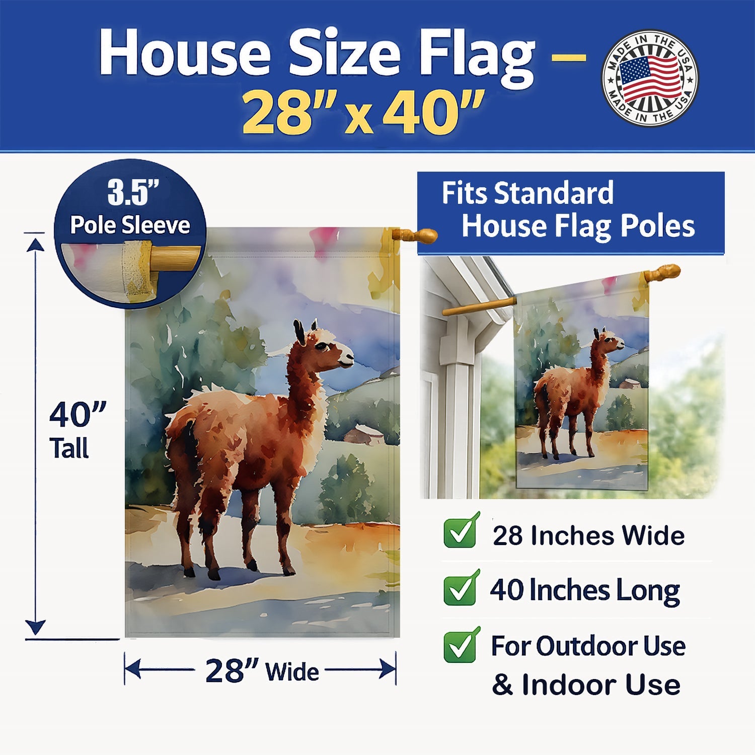 Llama House Flag 28x40 Porch Sleeve Pole Decorative Outside Yard Banner Artwork Wall Hanging, Polyester