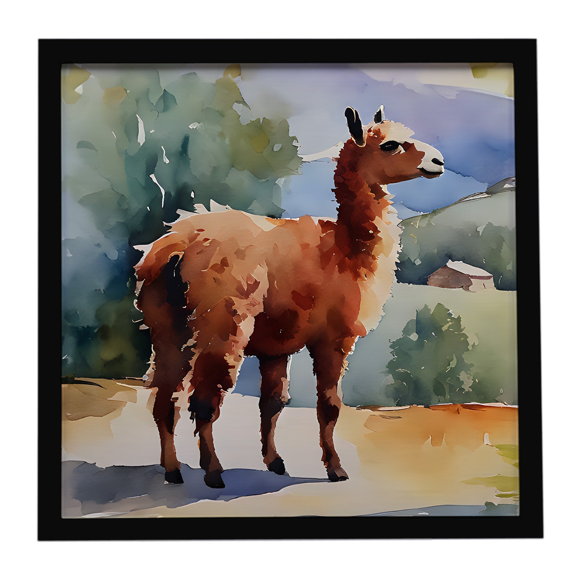 Llama Framed Metal Print Bathroom, Kitchen, Office, Home Decor Wall Art Ready to Hang, Square, 8X8