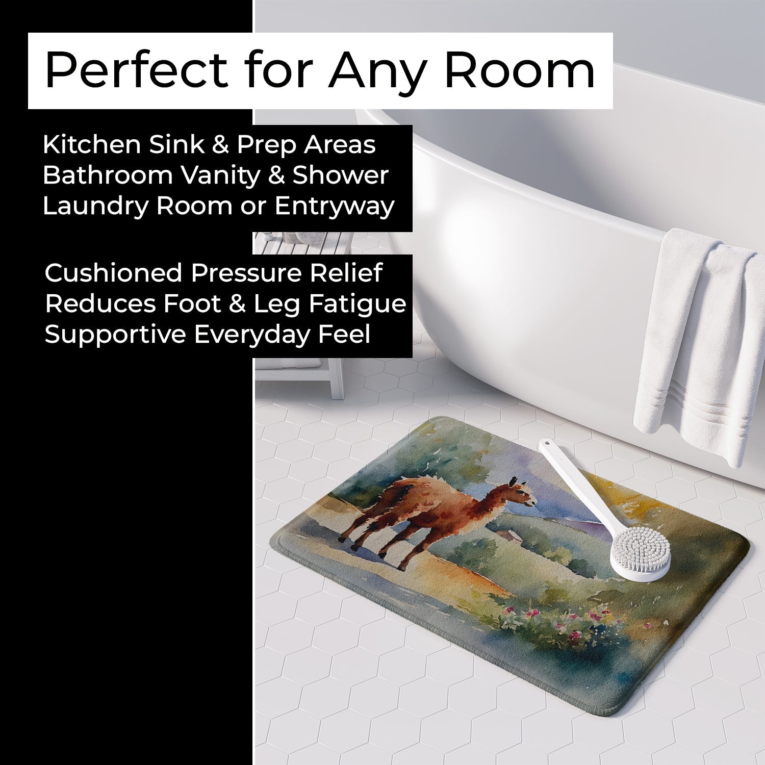 Llama Memory Foam Kitchen Mat Machine Washable Anti-Fatigue Cushion Comfort Bath or Kitchen Rug