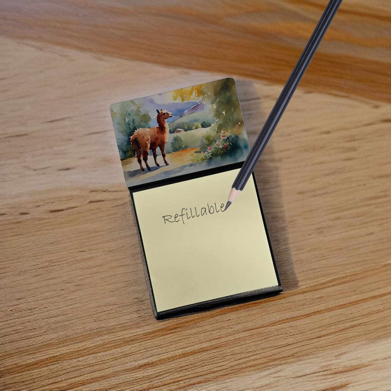 Llama Watercolor Sticky Note Holder Refillable Dispenser Desk Accessory 3x3 Pad Gift