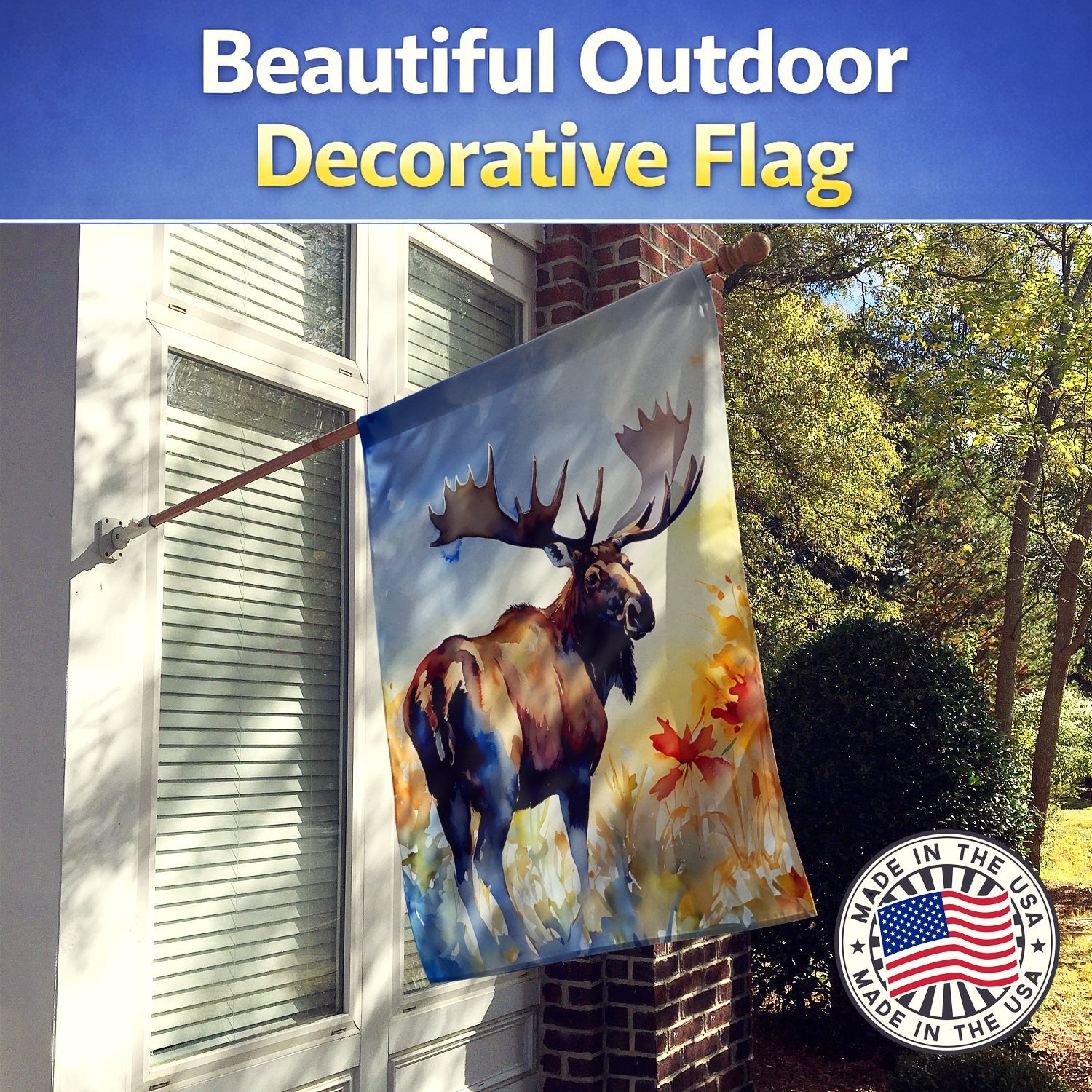Moose House Flag 28x40 Porch Sleeve Pole Decorative Outside Yard Banner Artwork Wall Hanging, Polyester