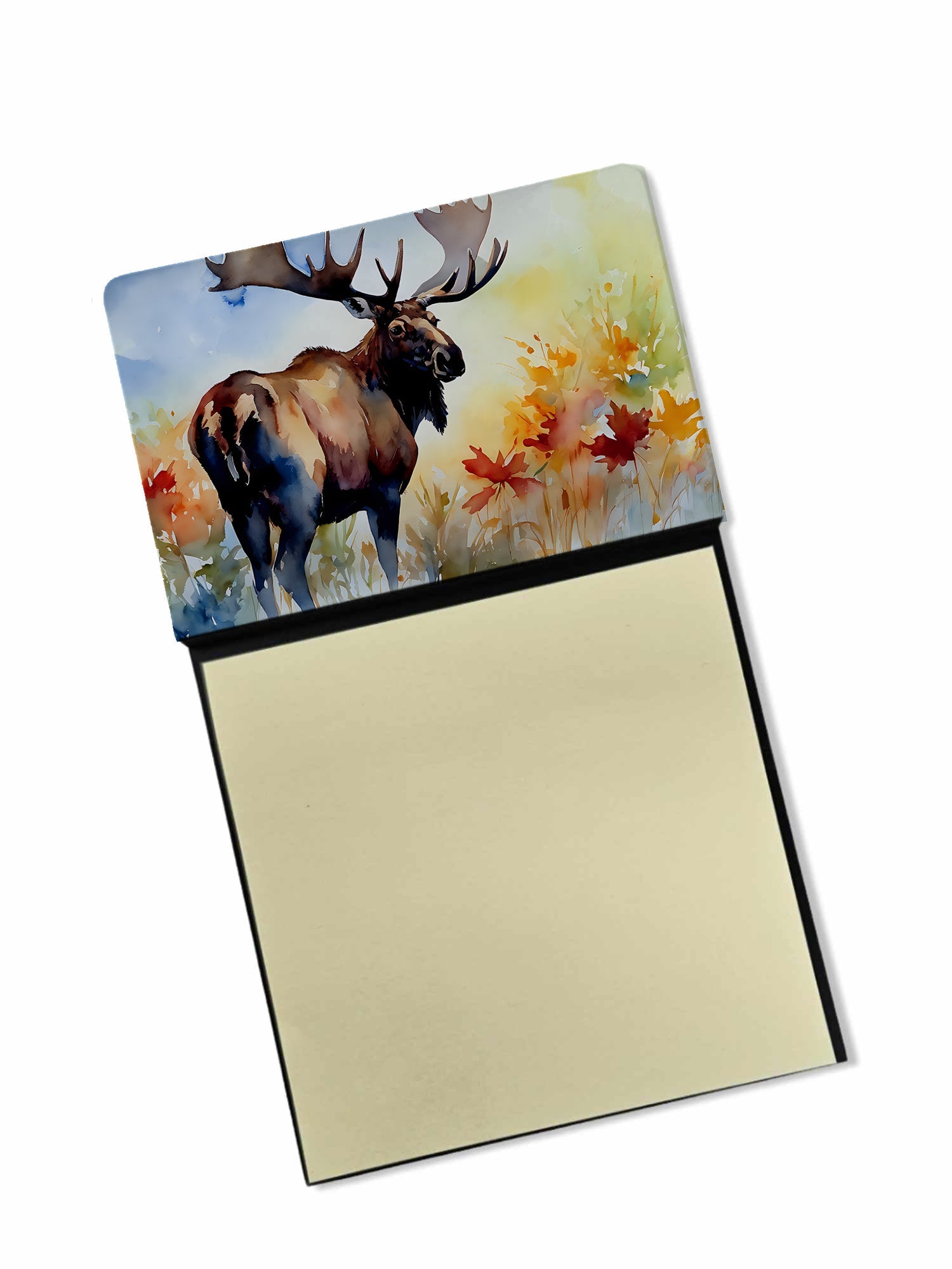 Moose Watercolor Sticky Note Holder Refillable Dispenser Desk Accessory 3x3 Pad Gift