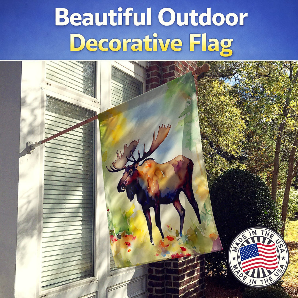Moose House Flag 28x40 Porch Sleeve Pole Decorative Outside Yard Banner Artwork Wall Hanging, Polyester