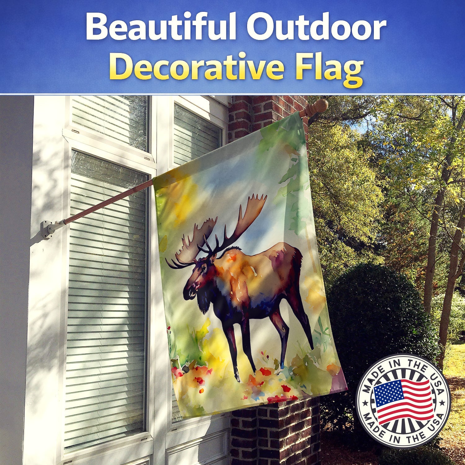 Moose House Flag 28x40 Porch Sleeve Pole Decorative Outside Yard Banner Artwork Wall Hanging, Polyester