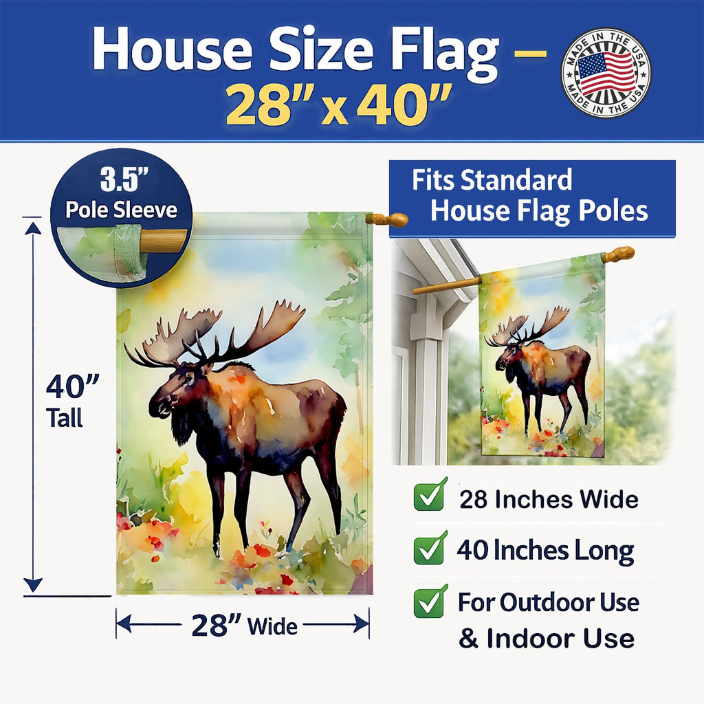 Moose House Flag 28x40 Porch Sleeve Pole Decorative Outside Yard Banner Artwork Wall Hanging, Polyester