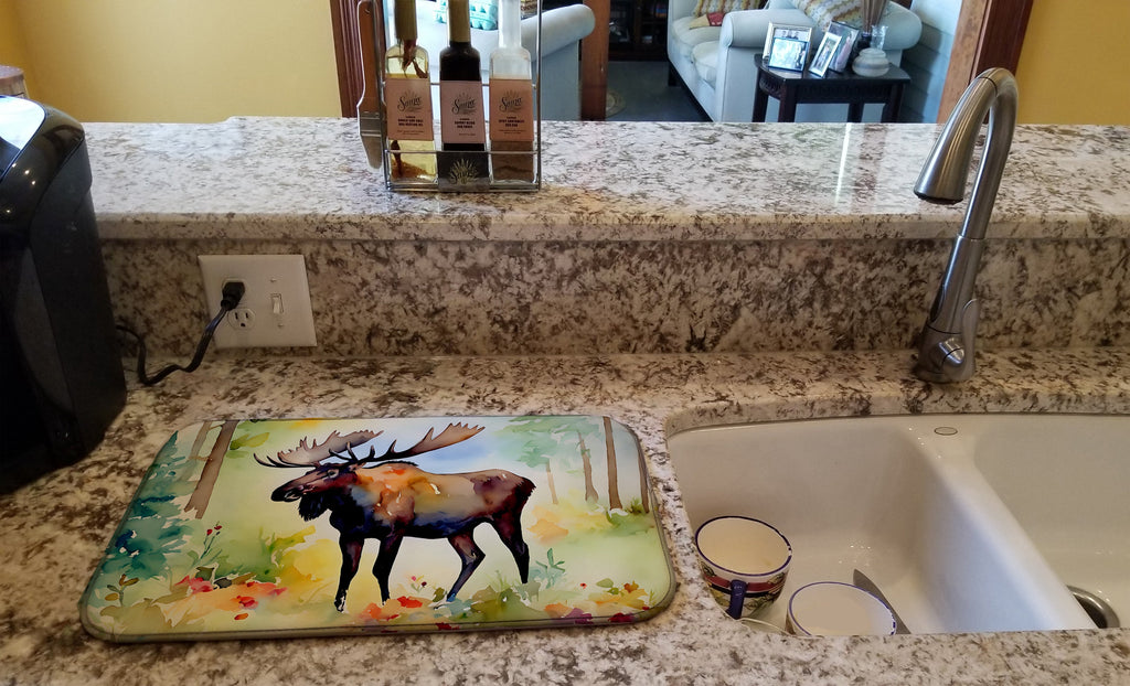 Moose Dish Drying Mat Absorbent Dish Drying Mat Pad for Kitchen Counter Dish Drainer Mat for Countertop, 14 x 21", Multicolor
