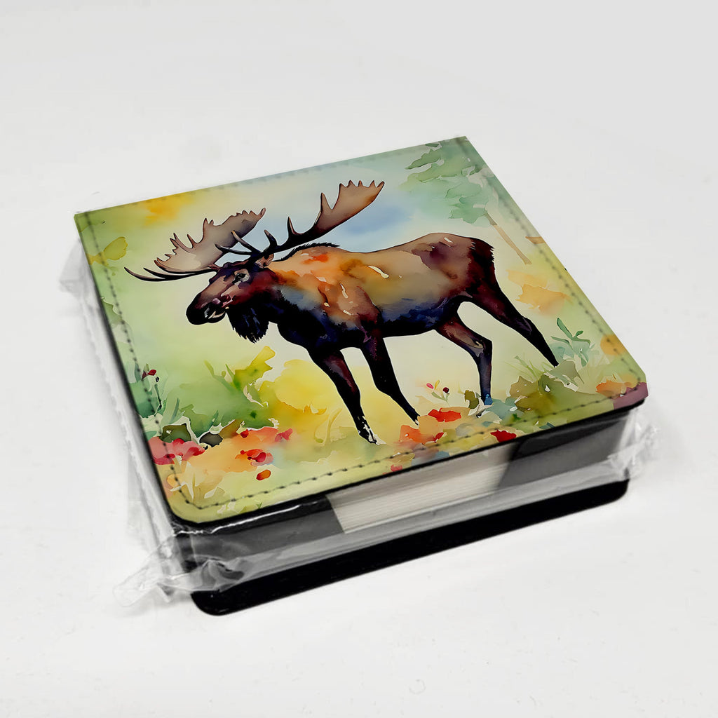 Moose PU Leather Note Paper Holder with Artist-Designed Cover, Desk Accessory, Office Gift