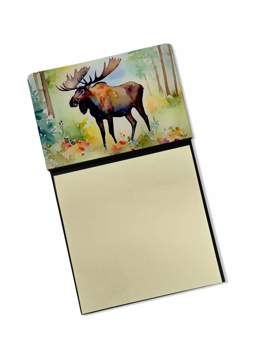 Moose Watercolor Sticky Note Holder Refillable Dispenser Desk Accessory 3x3 Pad Gift