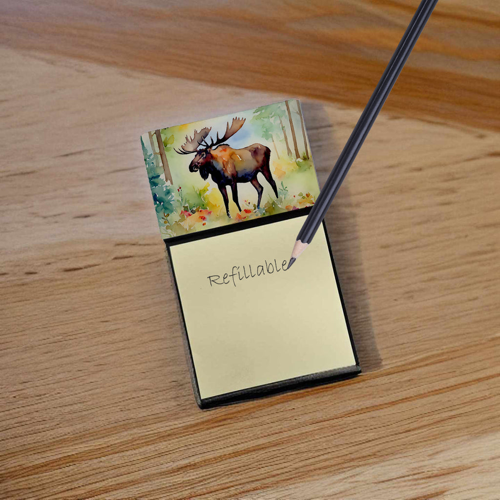 Moose Watercolor Sticky Note Holder Refillable Dispenser Desk Accessory 3x3 Pad Gift