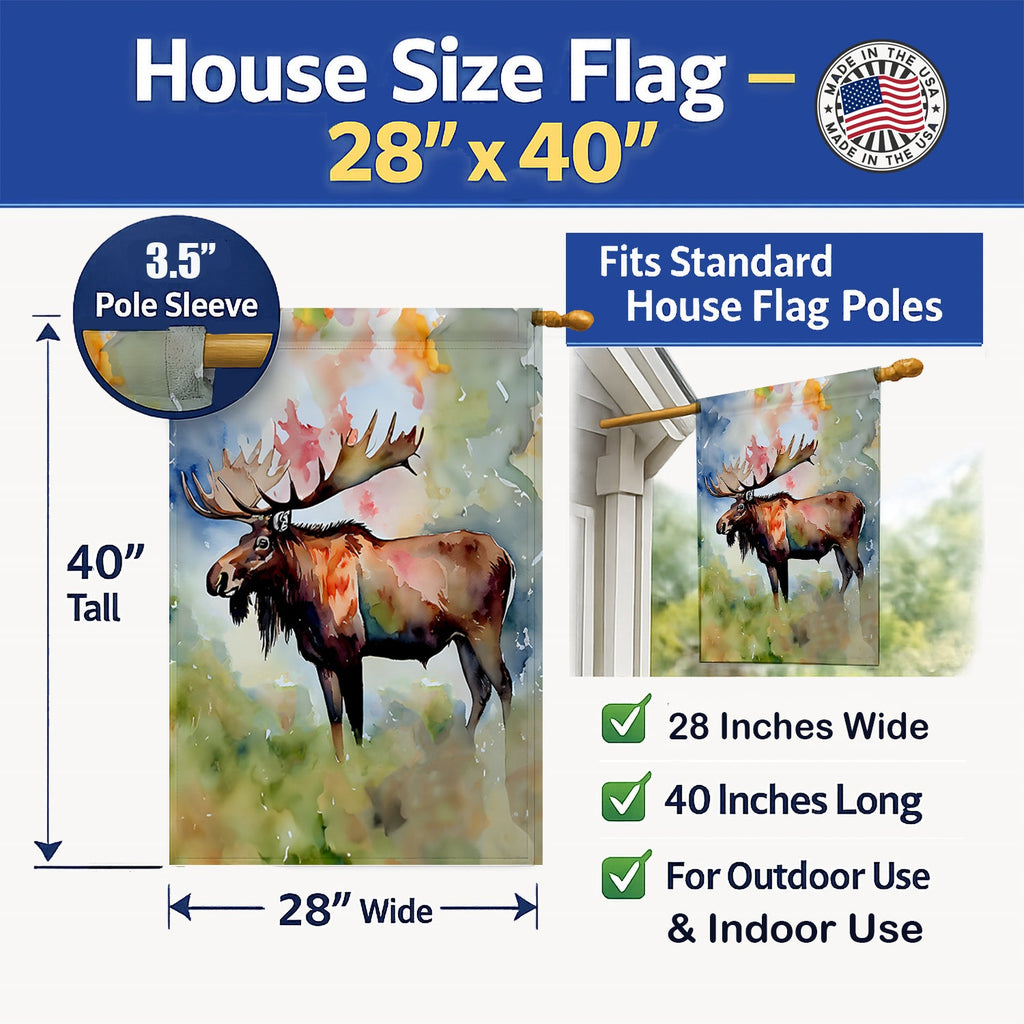 Moose House Flag 28x40 Porch Sleeve Pole Decorative Outside Yard Banner Artwork Wall Hanging, Polyester