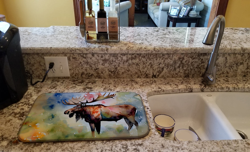 Moose Dish Drying Mat Absorbent Dish Drying Mat Pad for Kitchen Counter Dish Drainer Mat for Countertop, 14 x 21", Multicolor