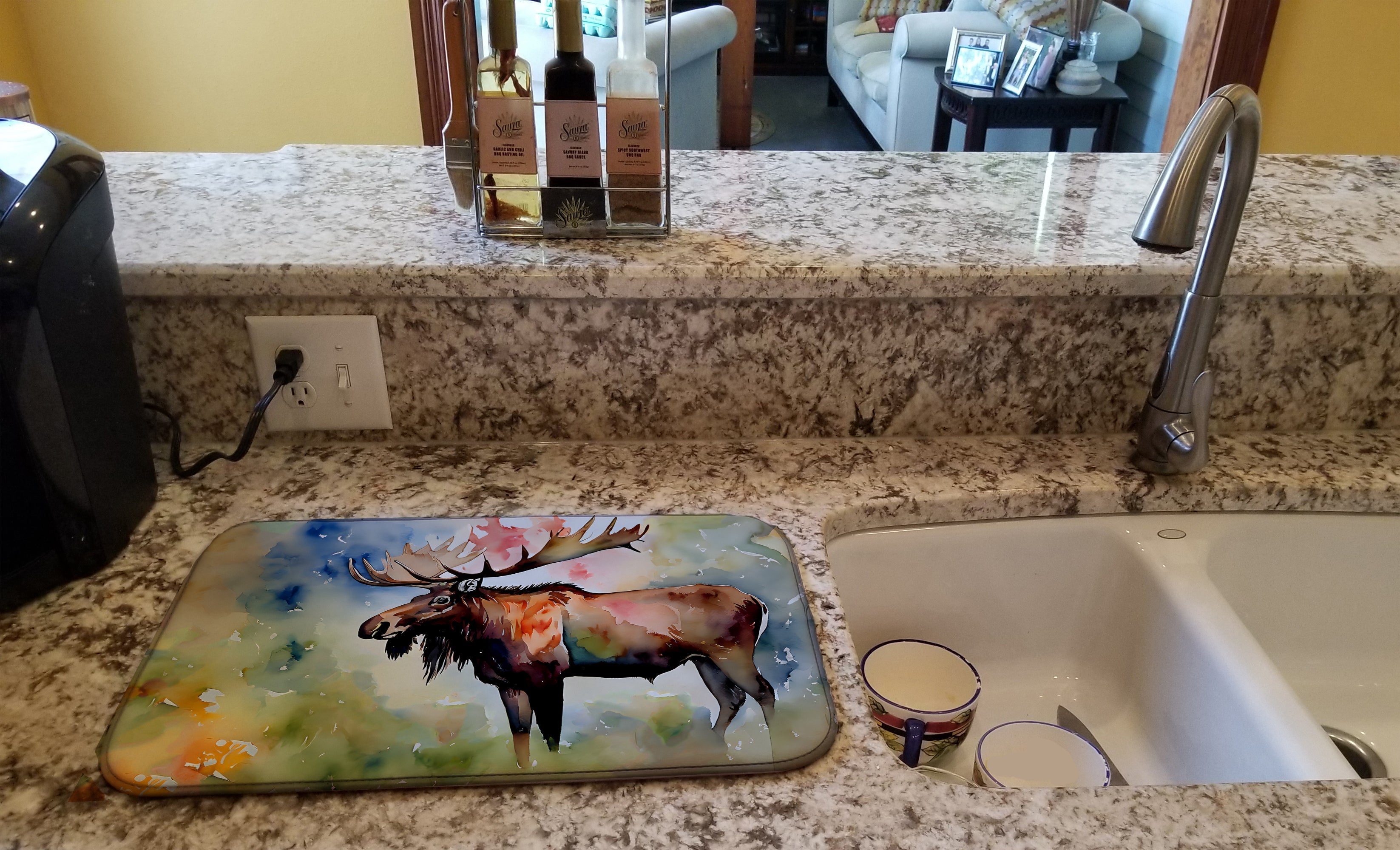 Moose Dish Drying Mat Absorbent Dish Drying Mat Pad for Kitchen Counter Dish Drainer Mat for Countertop, 14 x 21", Multicolor