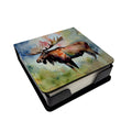 Moose PU Leather Note Paper Holder with Artist-Designed Cover, Desk Accessory, Office Gift