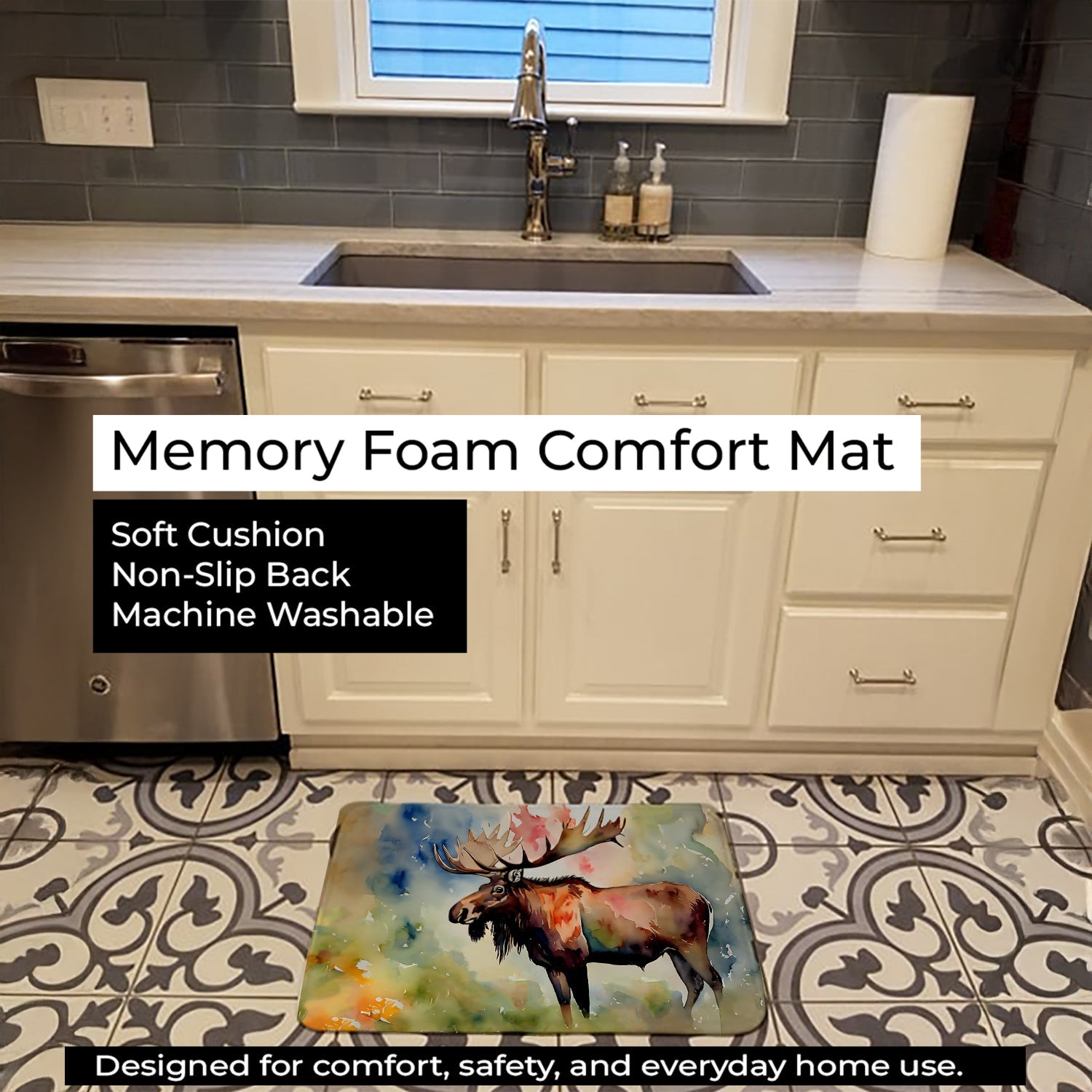 Moose Memory Foam Kitchen Mat Machine Washable Anti-Fatigue Cushion Comfort Bath or Kitchen Rug