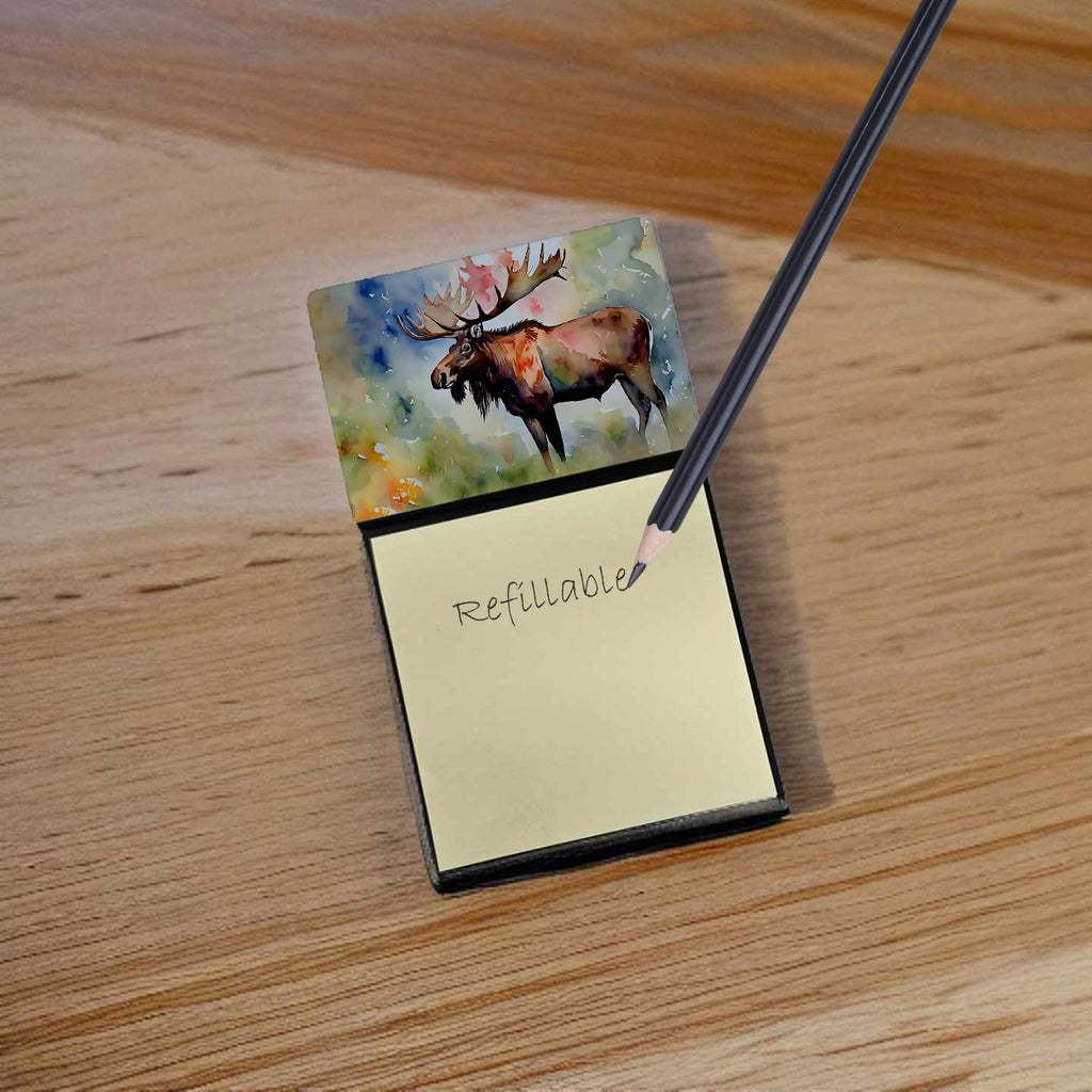 Moose Watercolor Sticky Note Holder Refillable Dispenser Desk Accessory 3x3 Pad Gift