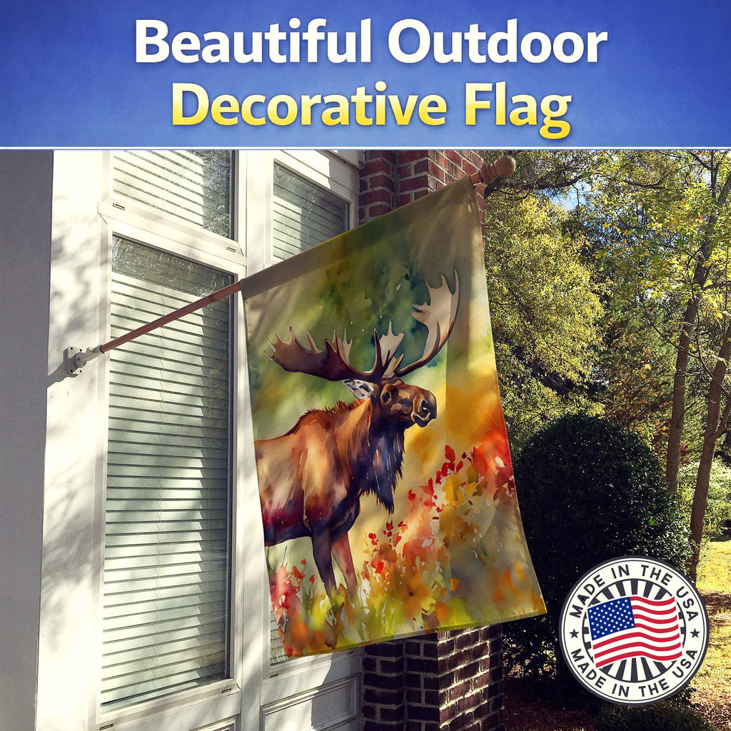 Moose House Flag 28x40 Porch Sleeve Pole Decorative Outside Yard Banner Artwork Wall Hanging, Polyester