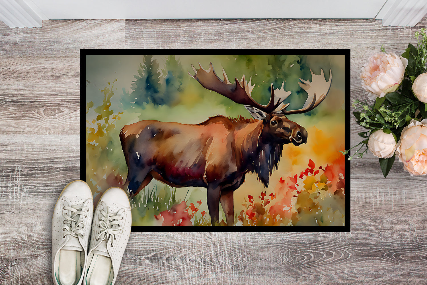 Moose Doormat Indoor Outdoor 24H X 36W Front Door Mat Rugs for Entryway, Non Slip Washable Low Pile,