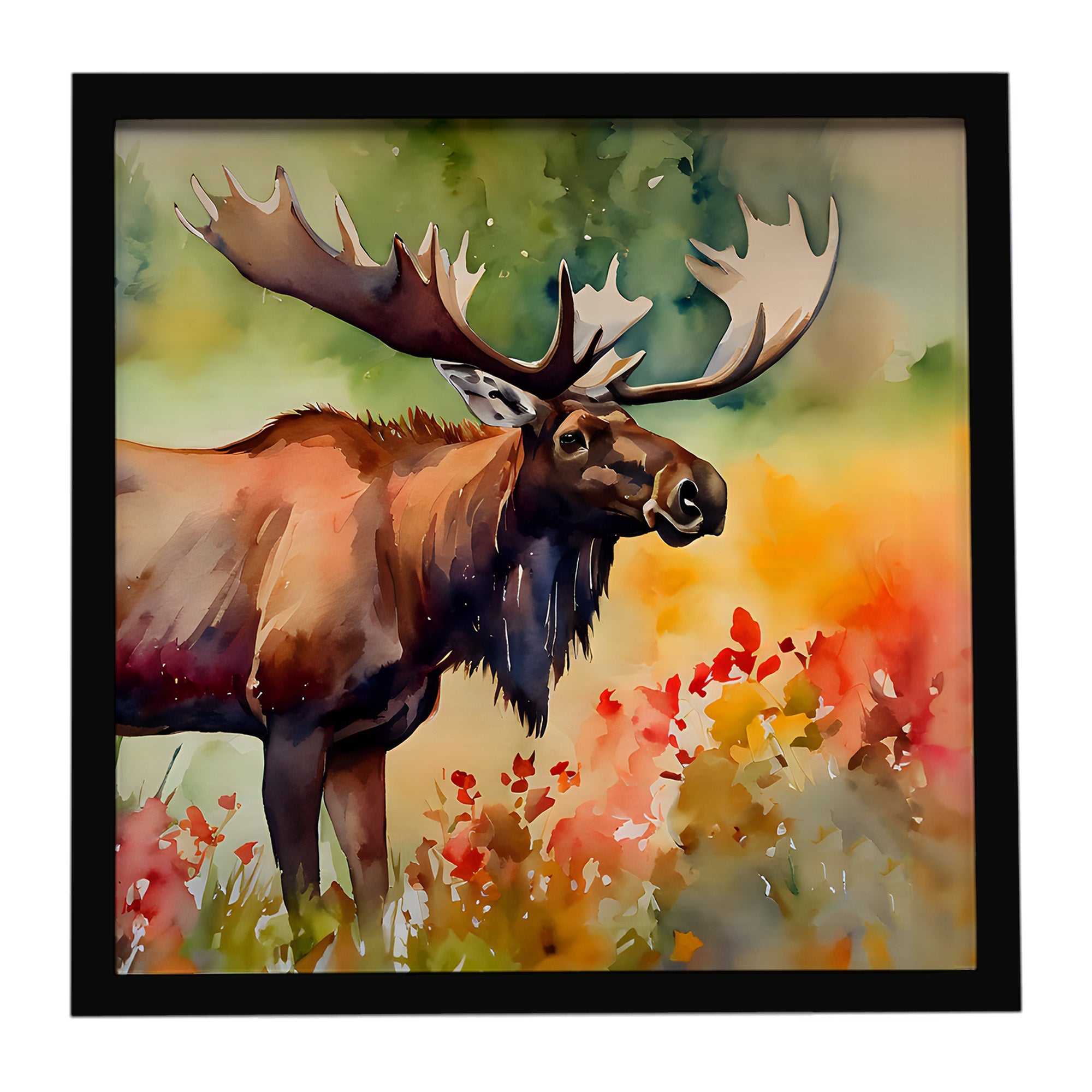 Moose Framed Metal Print Bathroom, Kitchen, Office, Home Decor Wall Art Ready to Hang, Square, 8X8