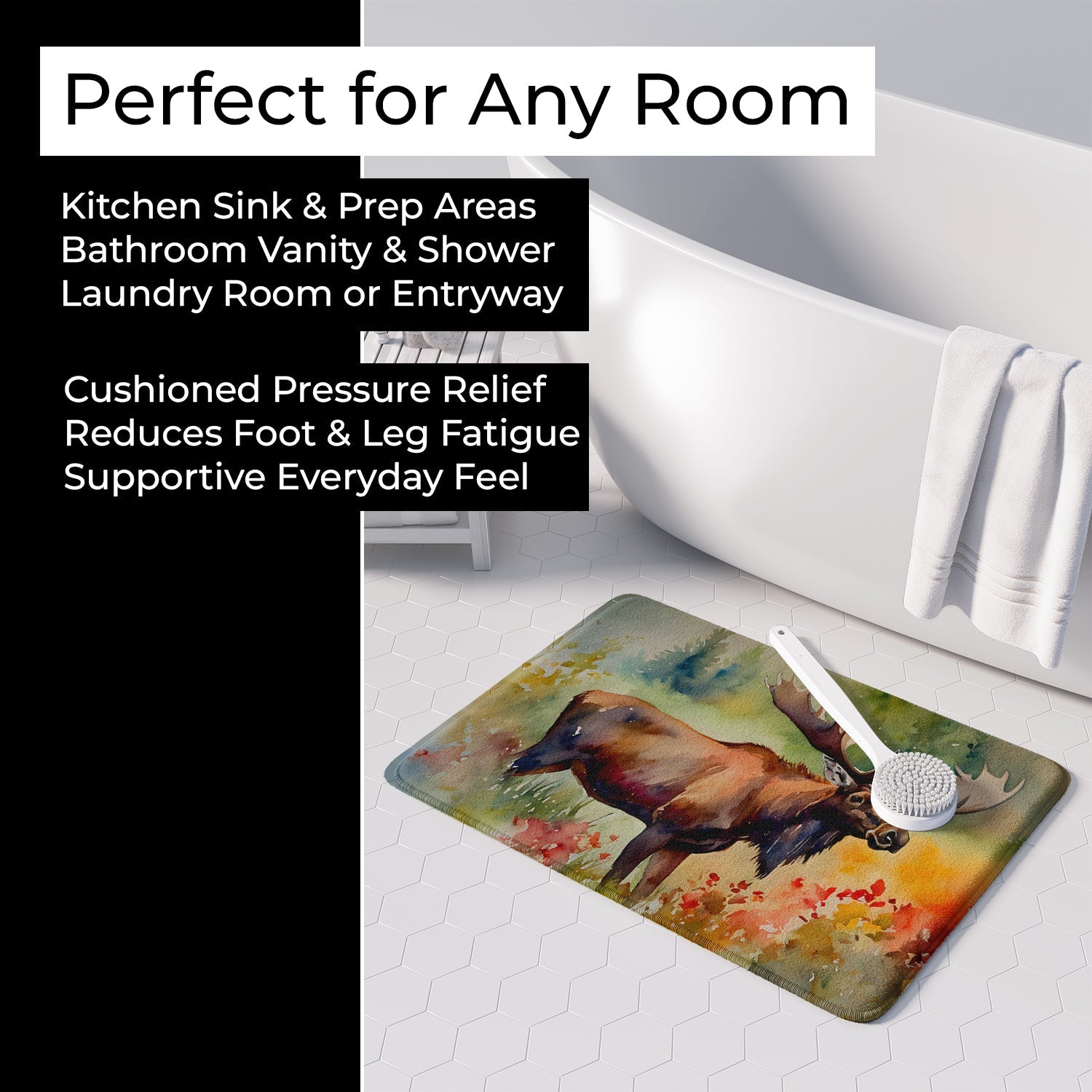 Moose Memory Foam Kitchen Mat Machine Washable Anti-Fatigue Cushion Comfort Bath or Kitchen Rug