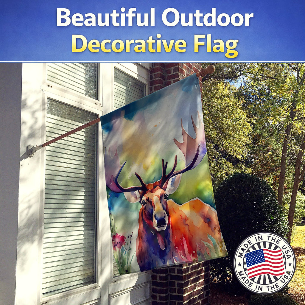 Moose House Flag 28x40 Porch Sleeve Pole Decorative Outside Yard Banner Artwork Wall Hanging, Polyester