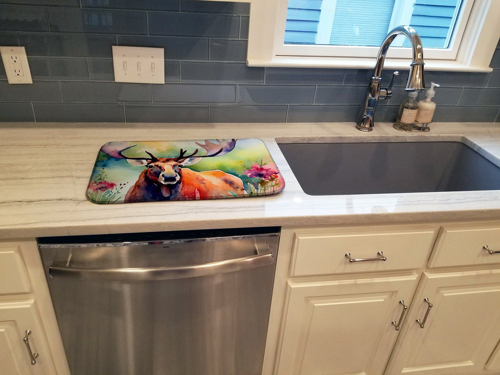 Moose Dish Drying Mat Absorbent Dish Drying Mat Pad for Kitchen Counter Dish Drainer Mat for Countertop, 14 x 21", Multicolor