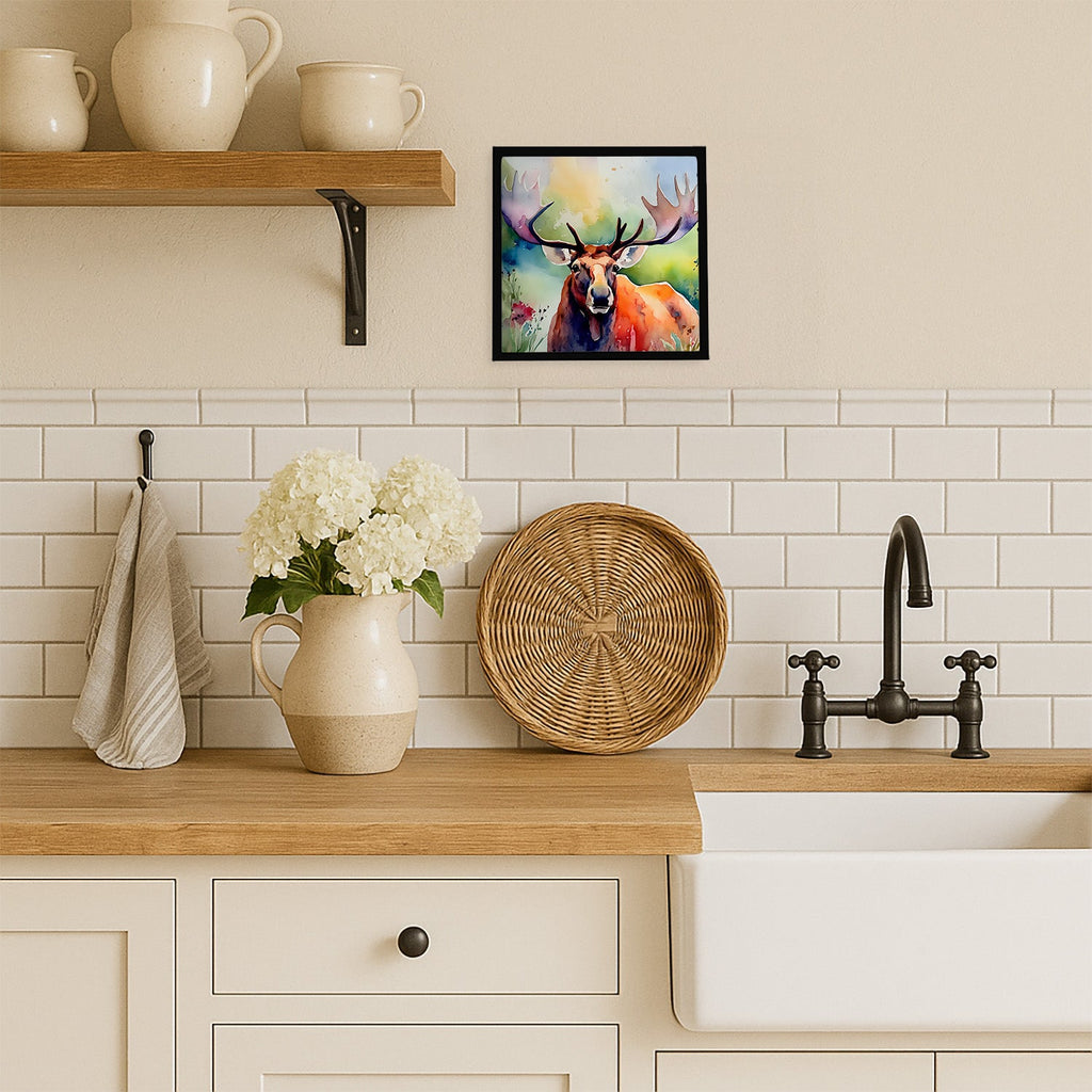 Moose Framed Metal Print Bathroom, Kitchen, Office, Home Decor Wall Art Ready to Hang, Square, 8X8