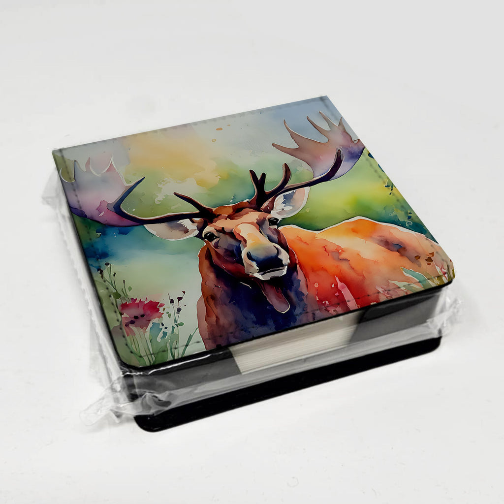 Moose PU Leather Note Paper Holder with Artist-Designed Cover, Desk Accessory, Office Gift