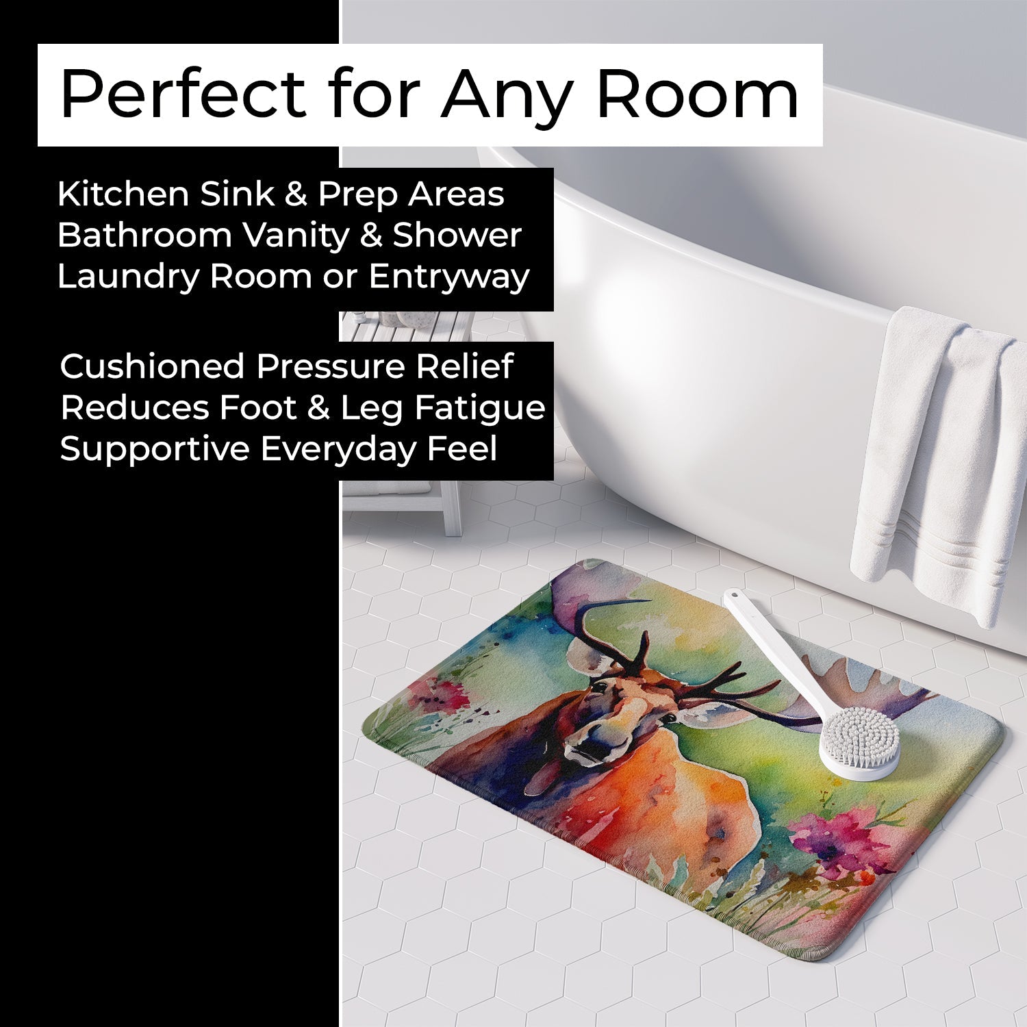 Moose Memory Foam Kitchen Mat Machine Washable Anti-Fatigue Cushion Comfort Bath or Kitchen Rug