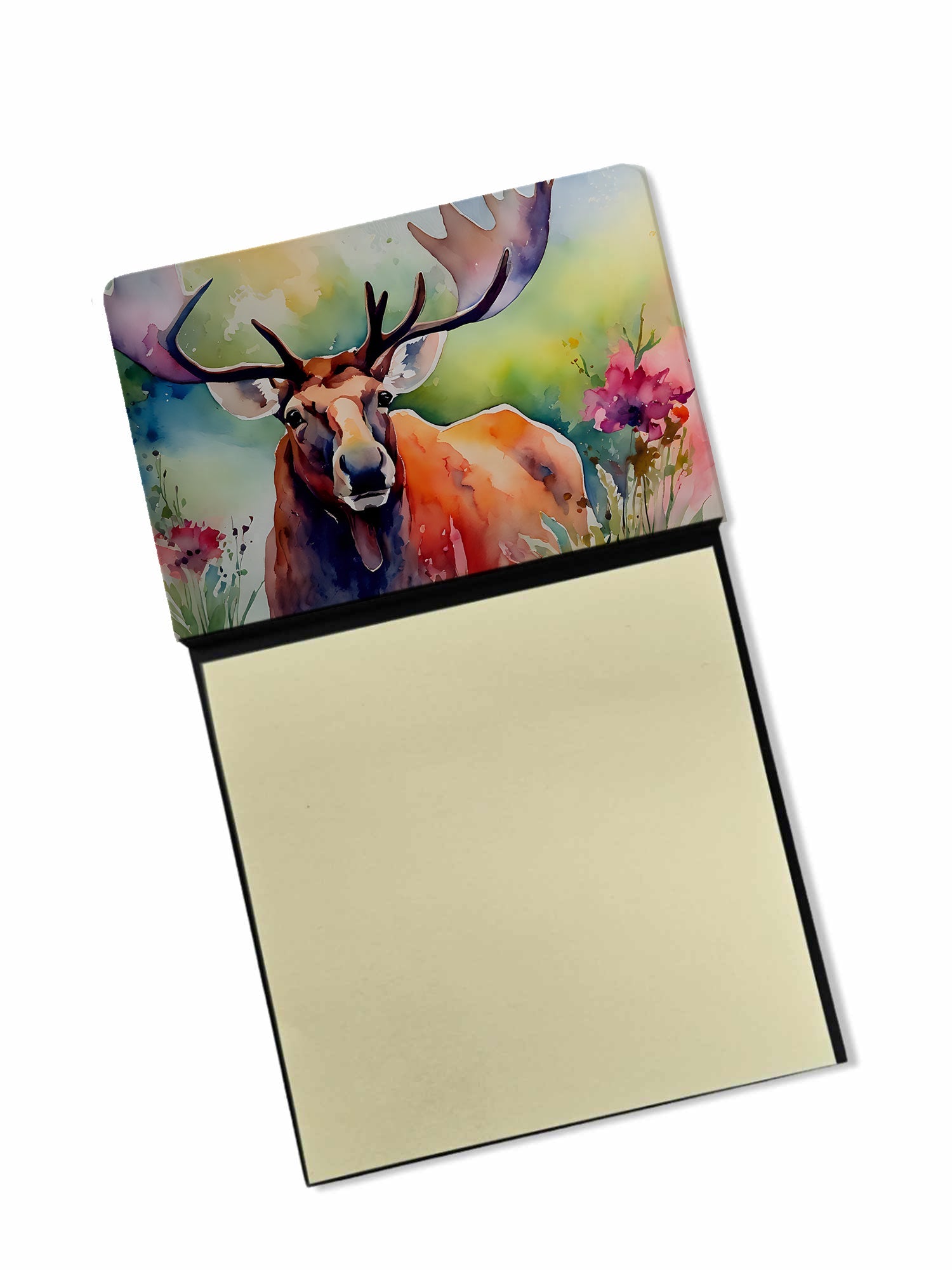 Moose Watercolor Sticky Note Holder Refillable Dispenser Desk Accessory 3x3 Pad Gift