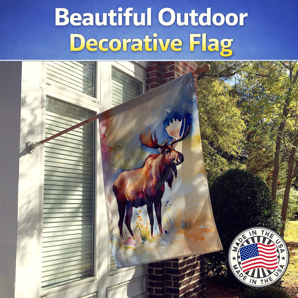 Moose House Flag 28x40 Porch Sleeve Pole Decorative Outside Yard Banner Artwork Wall Hanging, Polyester