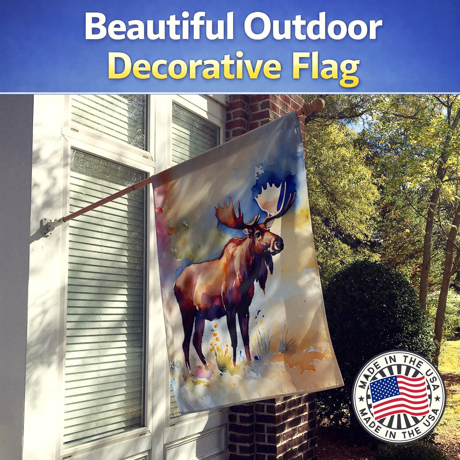 Moose House Flag 28x40 Porch Sleeve Pole Decorative Outside Yard Banner Artwork Wall Hanging, Polyester