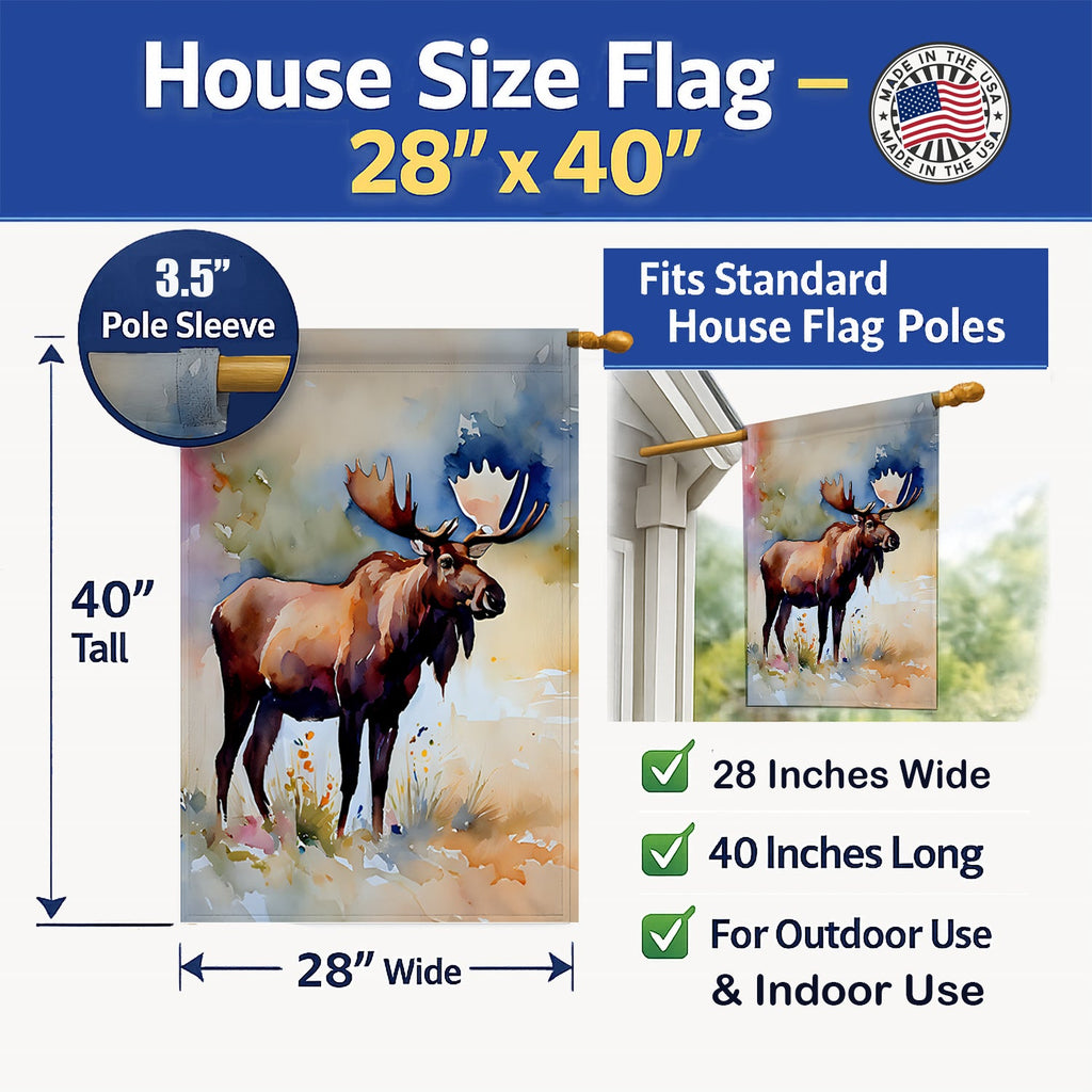 Moose House Flag 28x40 Porch Sleeve Pole Decorative Outside Yard Banner Artwork Wall Hanging, Polyester