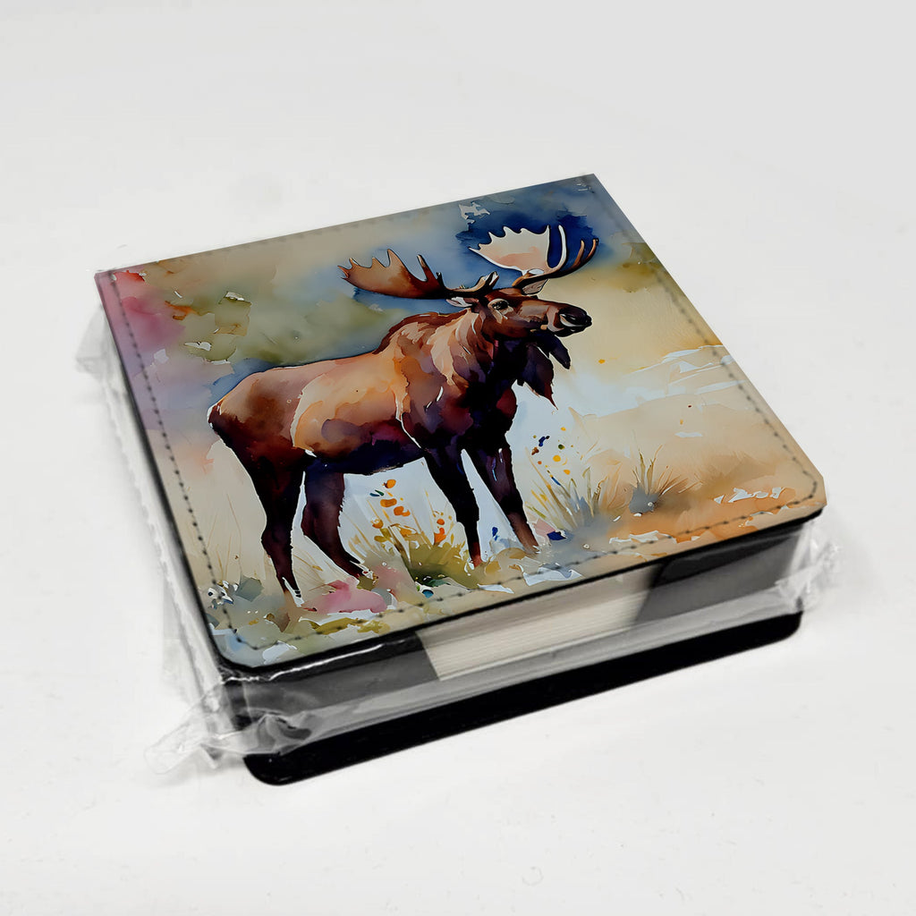 Moose PU Leather Note Paper Holder with Artist-Designed Cover, Desk Accessory, Office Gift