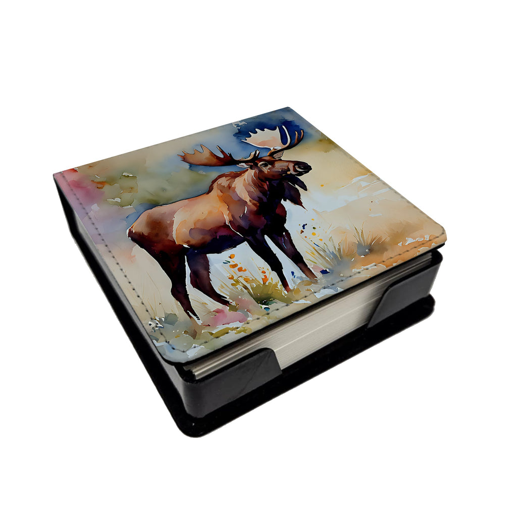 Moose PU Leather Note Paper Holder with Artist-Designed Cover, Desk Accessory, Office Gift
