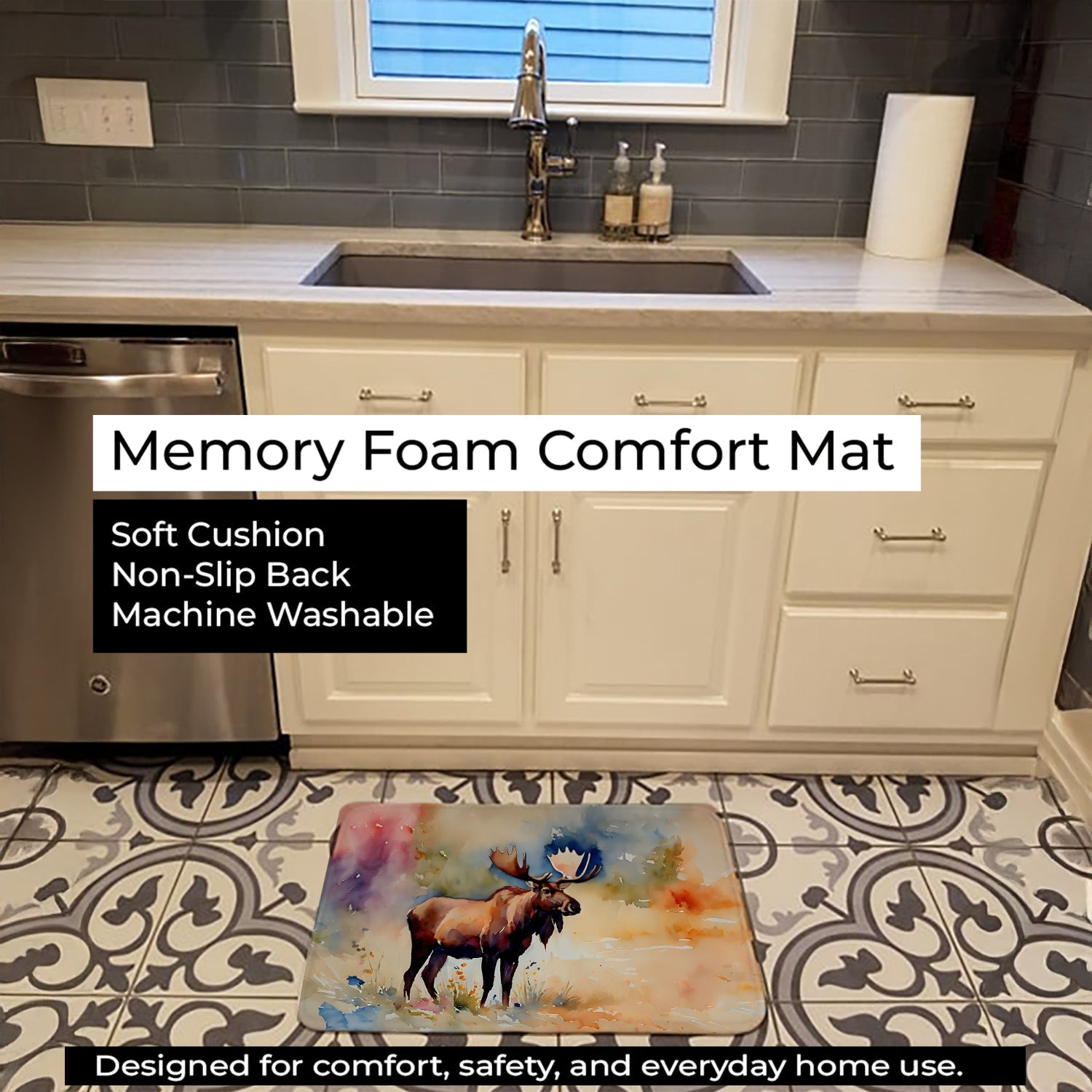 Moose Memory Foam Kitchen Mat Machine Washable Anti-Fatigue Cushion Comfort Bath or Kitchen Rug