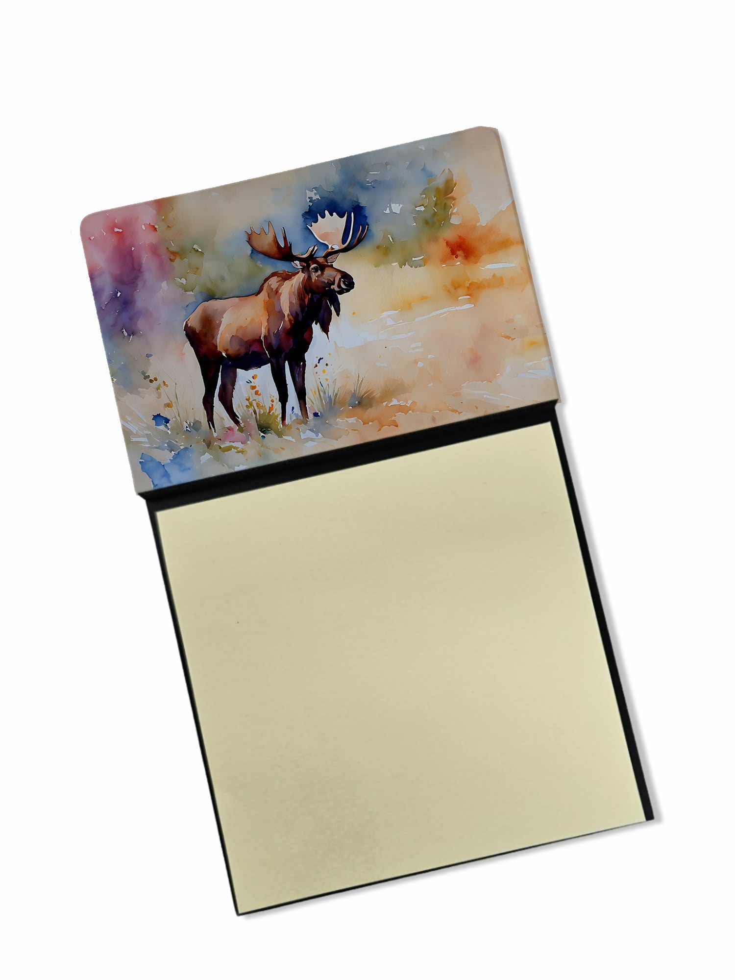 Moose Watercolor Sticky Note Holder Refillable Dispenser Desk Accessory 3x3 Pad Gift