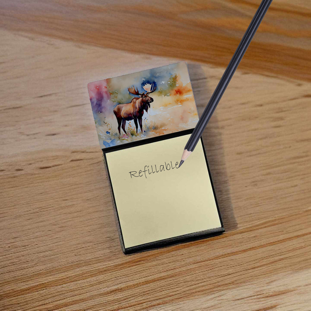 Moose Watercolor Sticky Note Holder Refillable Dispenser Desk Accessory 3x3 Pad Gift