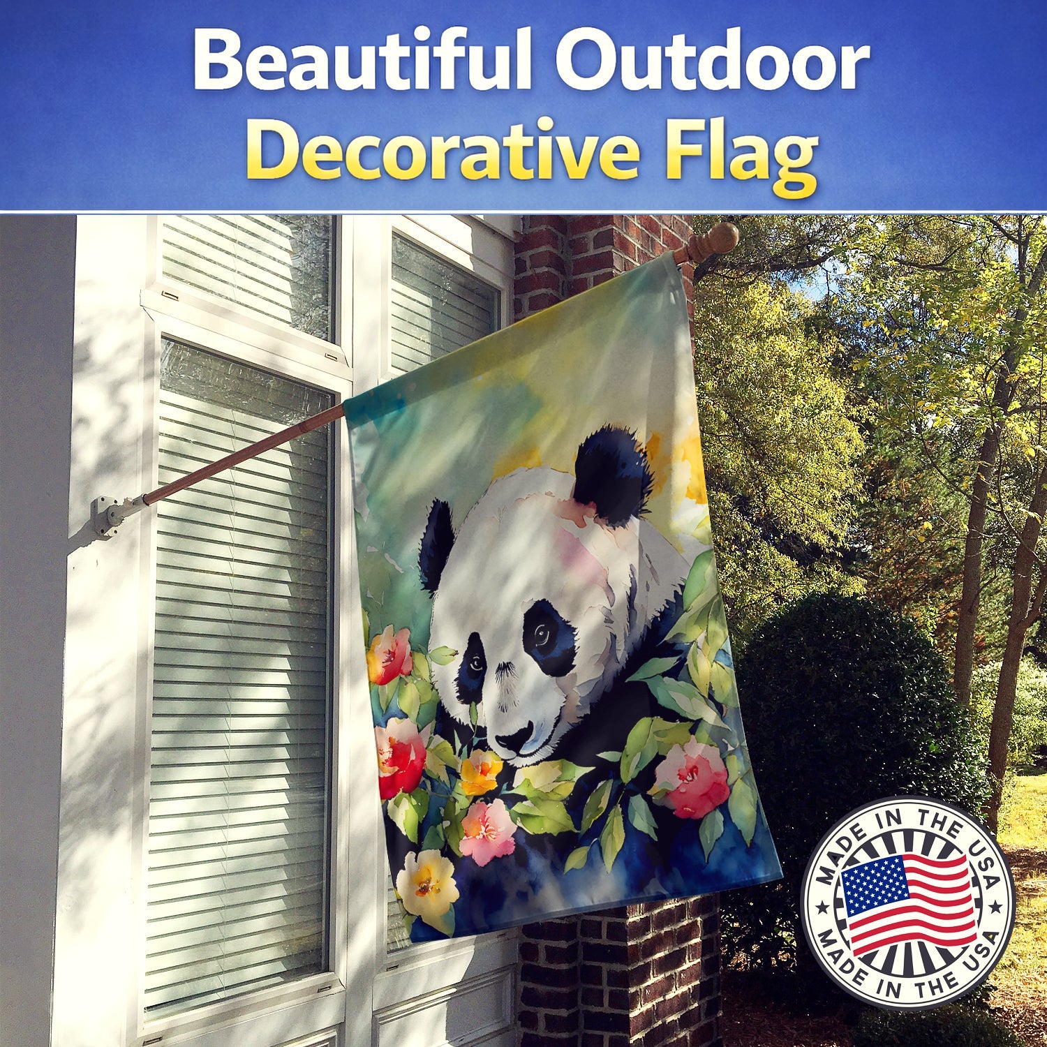 Panda House Flag 28x40 Porch Sleeve Pole Decorative Outside Yard Banner Artwork Wall Hanging, Polyester